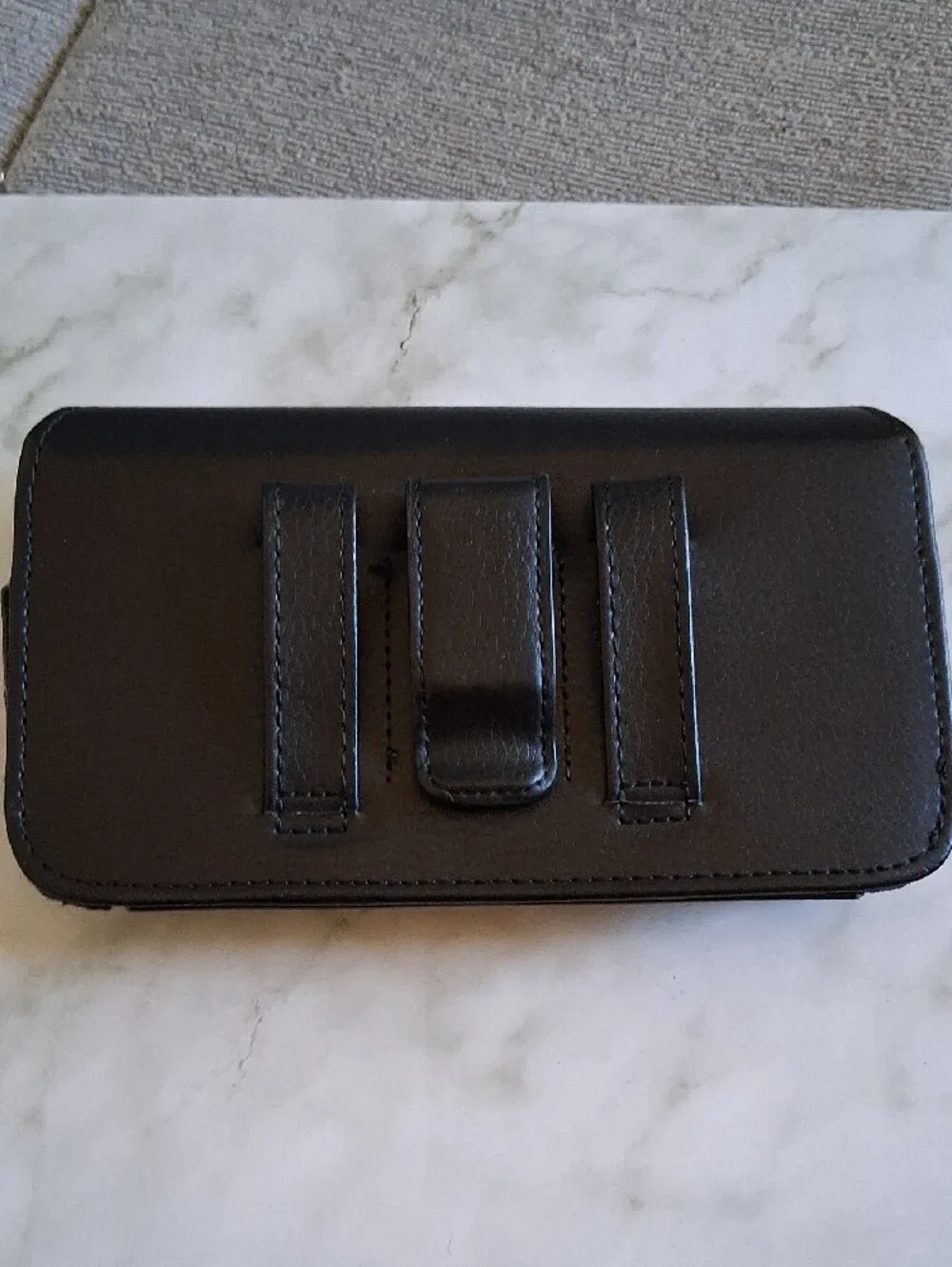 Black Faux Leather Belt Phone Holster Case - Universal Carry Pouch
